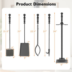 5-Pieces Fireplace Tool Set Indoor Outdoor Fire Place Set Tools with Aluminum Handles
