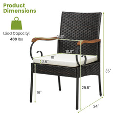 5 Pieces Patio Rattan Dining Set with Umbrella Hole for Poolside Backyard