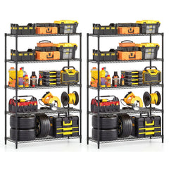 5-Tier Metal Storage Shelving Unit Set of 2 Adjustable Utility Shelf with V-Shaped Wire Rack-Black