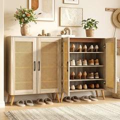 5-Tier Rattan Shoe Cabinewith 3 Removable Shelves
