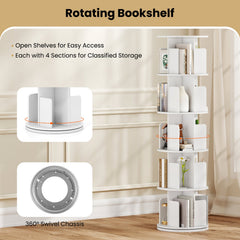 5-Tier Rotating Bookshelf 360° Display Rack with Dividers and Anti-falling Baffles