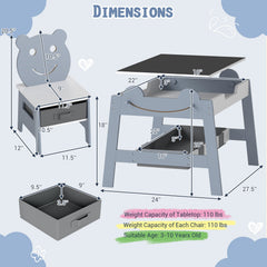 5-in-1 Toddler Table and 2 Chairs Cute Art Desk Set with Reversible Chalkboard Whiteboard