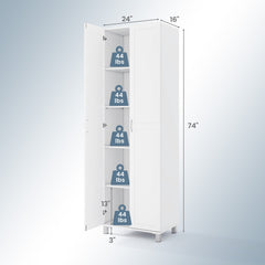 73.5 Inch Freestanding Double Door Tall Versatile Storage Organizer-White