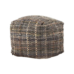 Koki Handcrafted Accent Pouf Recycled Denim And Paper Chindi - Khaki