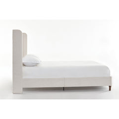 Hayden King Size Upholstered Wingback Bed with Textured Ivory Canvas and Tall 54' Headboard