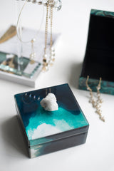 6' x 6' x 5' Bethany Aqua Jewelry Box, Stackable Decorative Storage Boxes With Lids