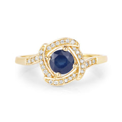 0.73 Carat Genuine Blue Sapphire and White Diamond 14K Yellow Gold Ring