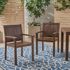 Wilson Rustic Dining Chair Acacia Wood With Slat Panel Design (Set of 2) - Dark Brown