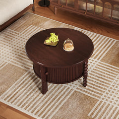 Vintage Round Coffee Table with Storage in Walnut