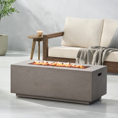 Modern 40' Outdoor 40,000 BTU Rectangular MgO Concrete Propane Fire Pit, Dark Grey