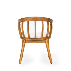 Klismos Dining Armchair Set of 2 with Solid Wood Construction and Curved Backrest in Teak and Beige