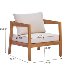 4 Piece Acacia Wood Patio Furniture Set with Soft Cushions