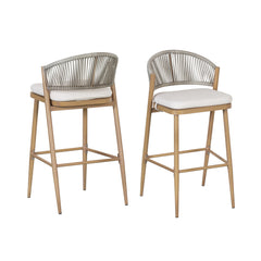 Outdoor Bar Height Aluminum Frame Counter Stools with Scallop-shaped Backrest & Water-resistant Cushions
