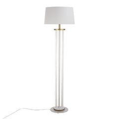 Rope Contemporary Floor Lamp in Natural Wood, White Metal, and White Rope Accent