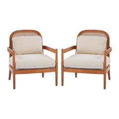 Elliston Rattan Backrest Solid Wood Accent Chair with Cushions - Set of 2