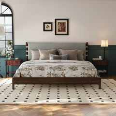 Premium Rubber Wood Platform Bed Frame King Size with Light Grey Headboard