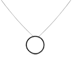 .925 Sterling Silver 4.0 Cttw Black Diamond Open Hoop Circle 18" Pendant Necklace (Black Color, I2-I3 Clarity)