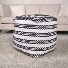 Lani Handcrafted Fabric Pouf - Durable Cotton Square in Natural / Black