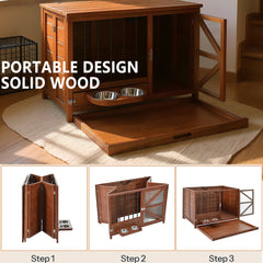 43" Solid Wood Dog Crate Furniture Foldable Indoor Kennel