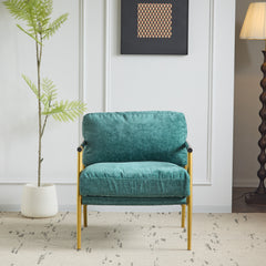 Modern Accent Chair with Plush Cushions and Wooden Armrests
