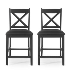 Farmhouse Style Counter Height Chair With Upholstered Seat