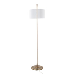 Puck 63.75' Contemporary Metal Floor Lamp in Gold with White Linen Shade