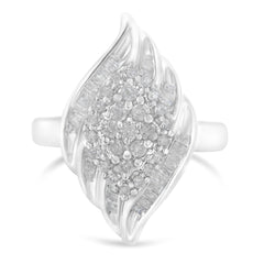 .925 Sterling Silver ¾ Cttw Round and Baguette Cut Diamond Stair-Stepped Cluster Waterfall Cocktail Ring (I-J Color, I2-I3 Clarity) - Size 6
