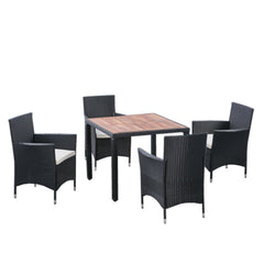 EELIFEE 5-Piece Outdoor Patio Wicker Dining Set with Acacia Wood Top