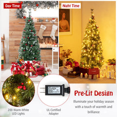 5/6/7/8/9 FT Pre-Lit Artificial Hinged Slim Pencil Christmas Tree