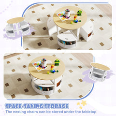 5 Piece Toddler Round Nesting Table with 4 Storage Stools for Activity