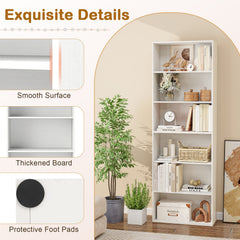 6-Tier Bookcase with 6 Open Shelves and Anti-Toppling Kits-White
