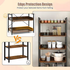 6-Tier Tall Industrial Bookcase with Open Shelves and 4 Hooks-Brown