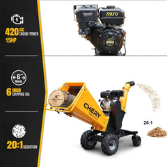 Heavy-Duty 6-Inch 420CC 15HP Gas Wood Chipper Shredder Mulcher With Tow Bar & Safety Stop Bar (SAK42731)