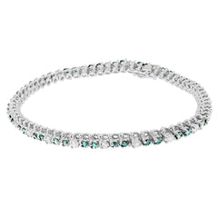 14K White Gold 4 5/8 Cttw Alternating White and Blue Diamond Martini Set Tennis Bracelet (H-I Color, I1-I2 Clarity) - 7" Inches