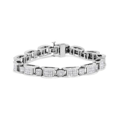 14K White Gold 5.0 Cttw Princess Cut Diamond Invisible Set Alternating Size D Shaped Links Tennis Bracelet (H-I Color, SI2-I1 Clarity) - 7â€