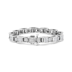 14K White Gold 5.0 Cttw Princess Cut Diamond Invisible Set Alternating Size D Shaped Links Tennis Bracelet (H-I Color, SI2-I1 Clarity) - 7â€