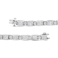 14K White Gold 5.0 Cttw Princess Cut Diamond Invisible Set Alternating Size D Shaped Links Tennis Bracelet (H-I Color, SI2-I1 Clarity) - 7â€