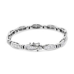 14K White Gold 2.0 Cttw Princess and Round Diamond Bar and Link Bracelet (I-J Color, I1-I2 Clarity) - 7.25" Inches