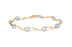 10k Two-Tone Gold 1/3 Cttw Diamond Pave Set Heart S-Link 7.25" Bracelet (I-J Color, I2-I3 Clarity)