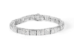 10K White Gold Round and Baguette Cut Diamond Bracelet (2.00 cttw, H-I Color, I2-I3 Clarity)