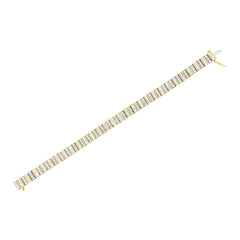 14K Yellow Gold 5.50 Cttw Round and Baguette Diamond Link Bracelet