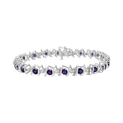.925 Sterling Silver, Lab-Grown Gemstone and 4 Cttw Round Diamond Tennis Bracelet (H-I Color, I1-I2 Clarity) - Created Blue Sapphire, September Birthstone
