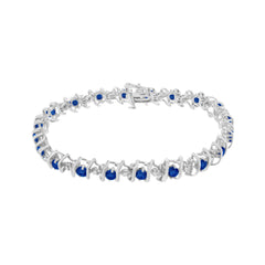 .925 Sterling Silver, Lab-Grown Gemstone and 4 Cttw Round Diamond Tennis Bracelet (H-I Color, I1-I2 Clarity) - Created Blue Sapphire, September Birthstone