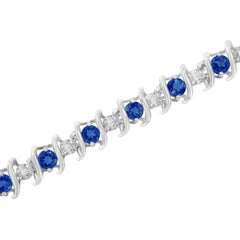 .925 Sterling Silver, Lab-Grown Gemstone and 4 Cttw Round Diamond Tennis Bracelet (H-I Color, I1-I2 Clarity) - Created Blue Sapphire, September Birthstone