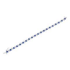 .925 Sterling Silver, Lab-Grown Gemstone and 4 Cttw Round Diamond Tennis Bracelet (H-I Color, I1-I2 Clarity) - Created Blue Sapphire, September Birthstone