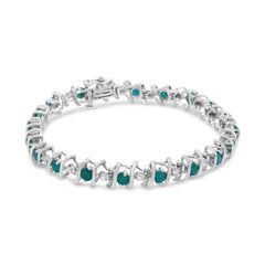 .925 Sterling Silver, Lab-Grown Gemstone and 4 Cttw Round Diamond Tennis Bracelet (H-I Color, I1-I2 Clarity) - Created Blue Sapphire, September Birthstone