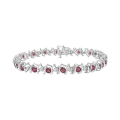 .925 Sterling Silver, Lab-Grown Gemstone and 4 Cttw Round Diamond Tennis Bracelet (H-I Color, I1-I2 Clarity) - Created Blue Sapphire, September Birthstone