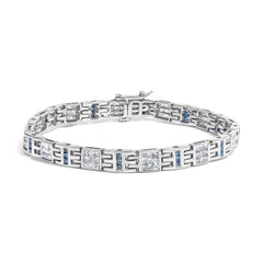 14K White Gold Princess-Cut white and Blue Diamond 3.00 cttw Fashion Link Bracelet (H-I Color, SI1-SI2 Clarity)