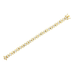 14K Yellow Gold 7.50 Cttw Princess and Baguette Diamond Geometric Link Bracelet