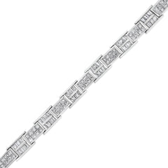 14K White Gold 10 5/8 Cttw Diamond Panel Link Bracelet - 7" Inches